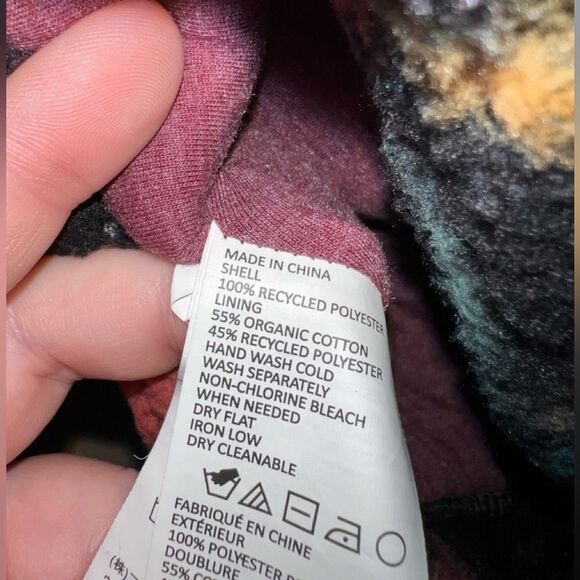 Prana Size XS Black Abstract Floral Print Fleece Sleeveless Full Zip Hooded Vest - Picture 5 of 5